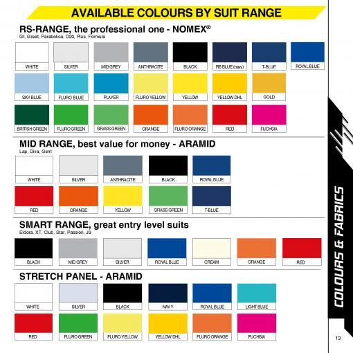 P1 Advanced Racewear Beschikbare kleuren per categorie