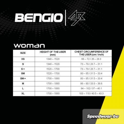 Bengio AB7 ribprotector VROUW FIA 8870-2018 keuring Maattabel