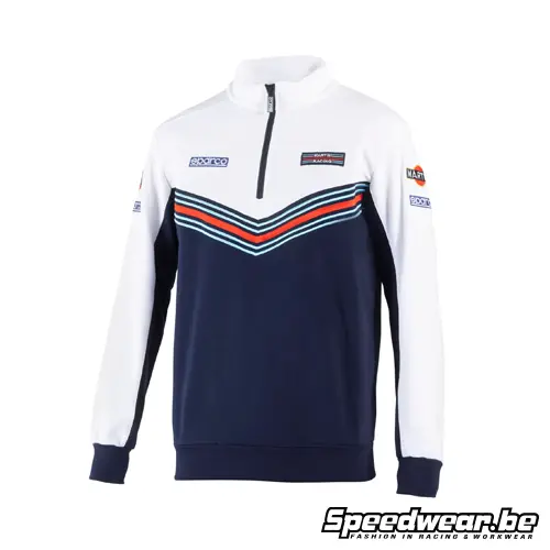 Sparco Racing, pull à col rond et demi-fermeture éclair, blanc