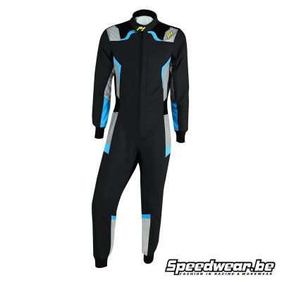 Combinaison de course automobile P1 PRO R FIA Noir/Argent/BLEU CLAIR